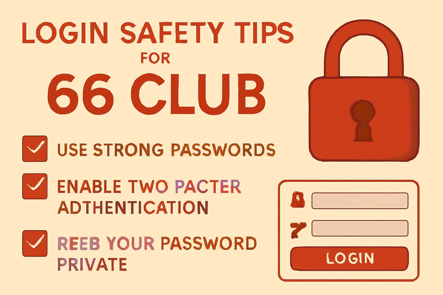 An informative scene illustrating login safety tips for 66 Club.