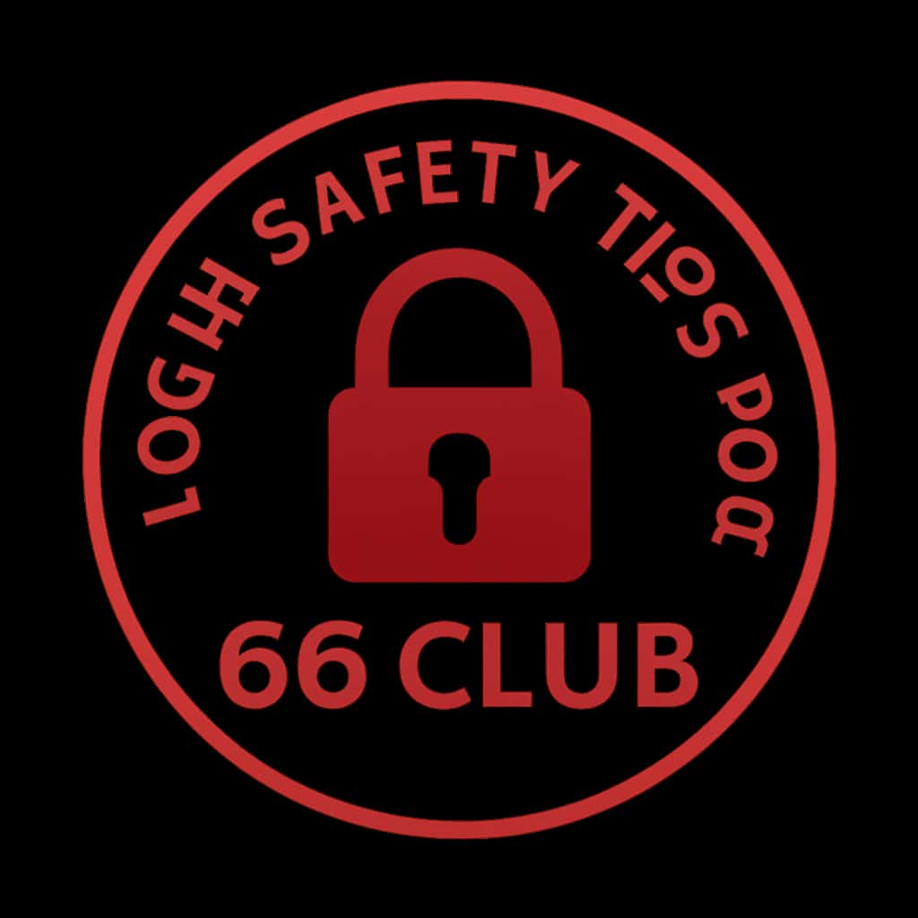 A badge representing login safety tips for 66 Club.